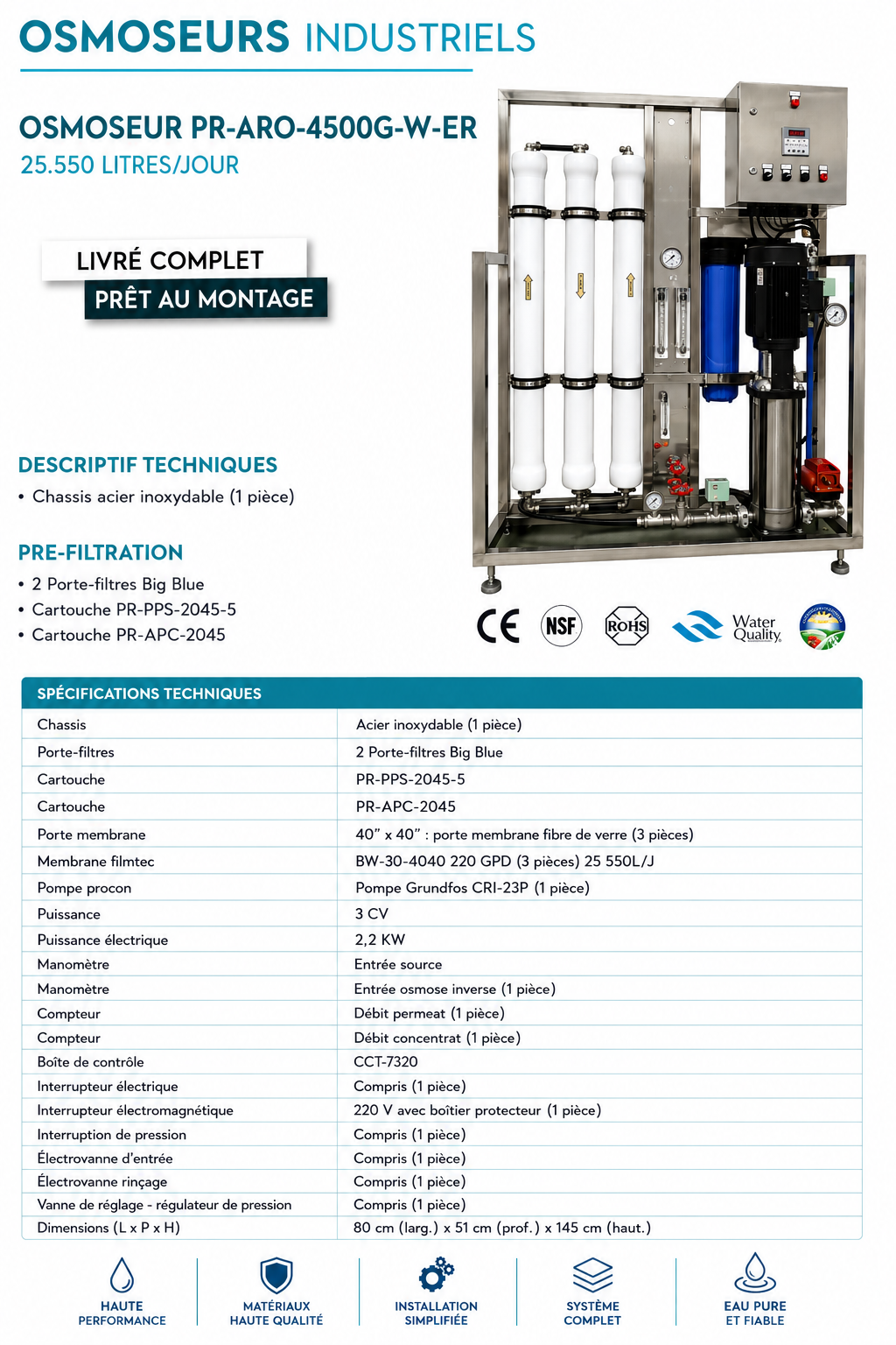 Osmoseur Industriel Aquapro PR-ARO-4500G-W-ER — 25 550 LitresJour